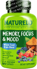 NATURELO Suplemento de Cerebro de Alimentos Integrales - Memoria y Concentración - 60 Cápsulas Vegetales