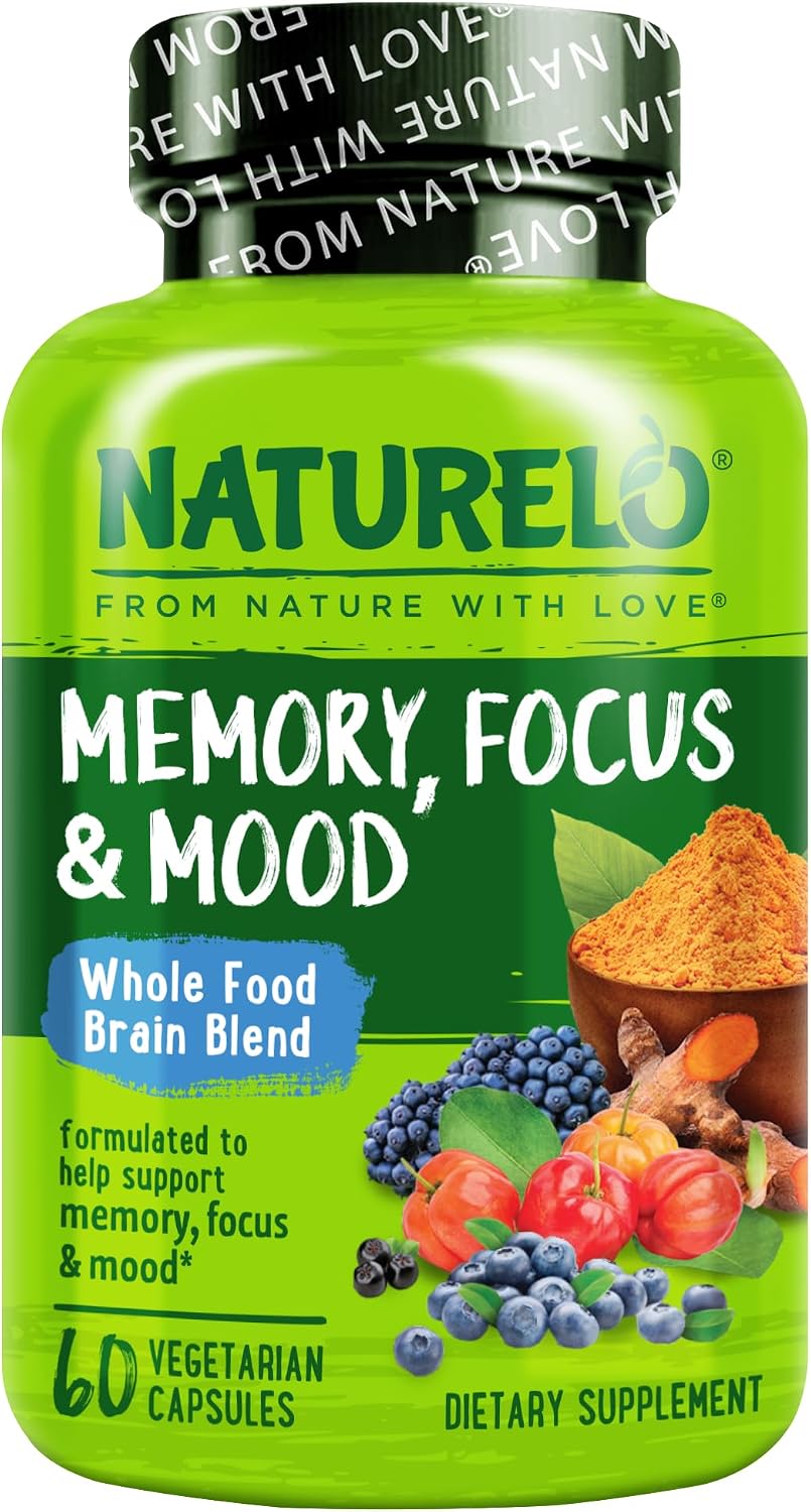NATURELO Suplemento de Cerebro de Alimentos Integrales - Memoria y Concentración - 60 Cápsulas Vegetales