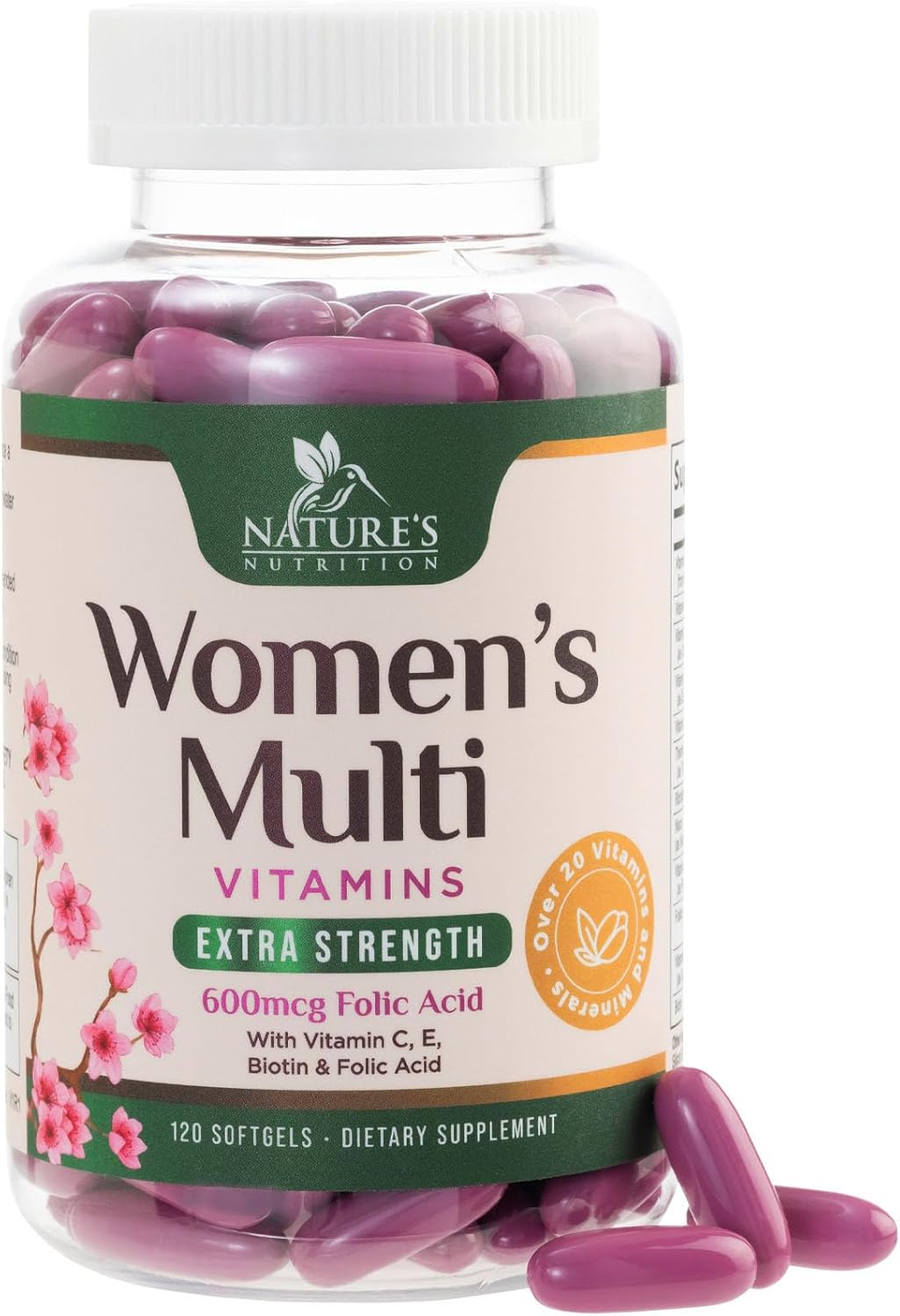 Multivitamínico para Mujeres - Completo Diario con Calcio, Ácido Fólico, Vitaminas A, C, D, E y Grupo B, Zinc y Hierro - Apoyo para Huesos, Energía e Inmunidad - 120 Cápsulas Blandas
