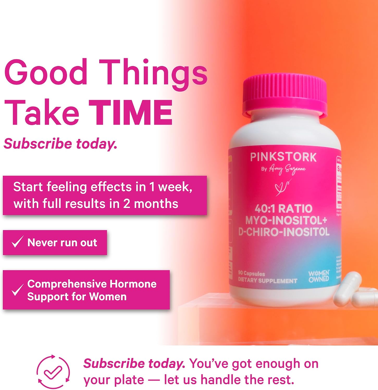 Pink Stork Myo-Inositol & D-Chiro Inositol 40:1 Ratio, 180 Cápsulas