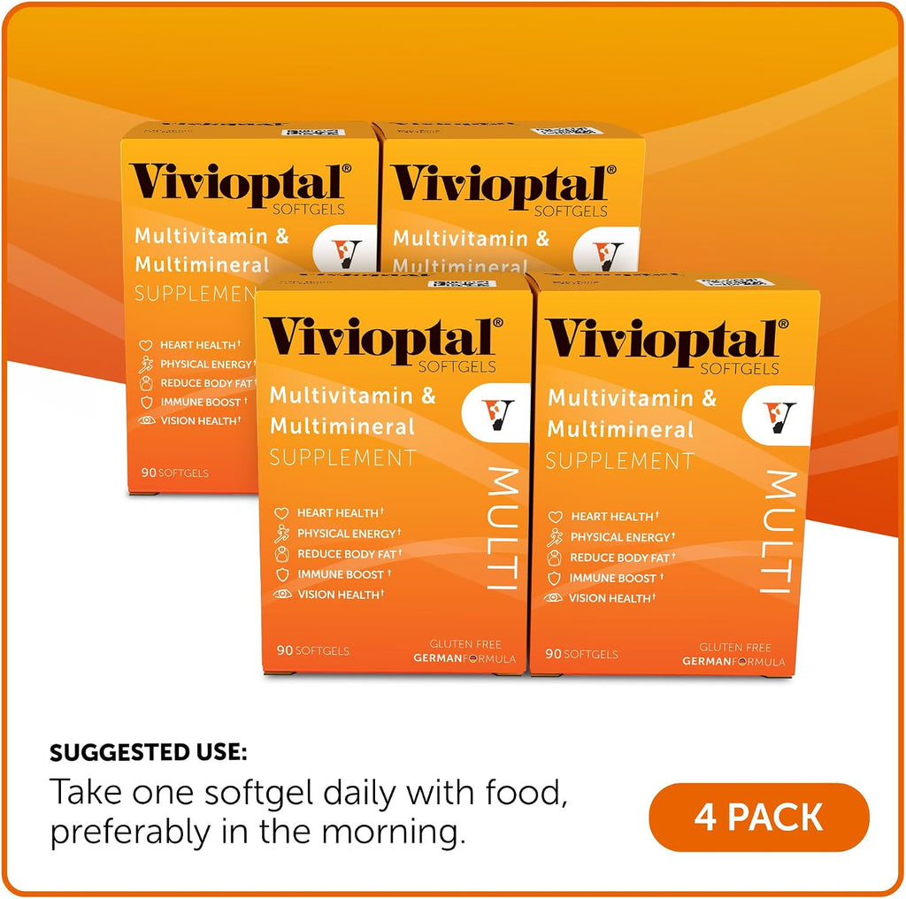 Vivioptal Multi, 90 Cápsulas Blandas (Suministro para 1 Año), Multivitamínico y Multimineral, Sin Gluten, Fórmula Alemana