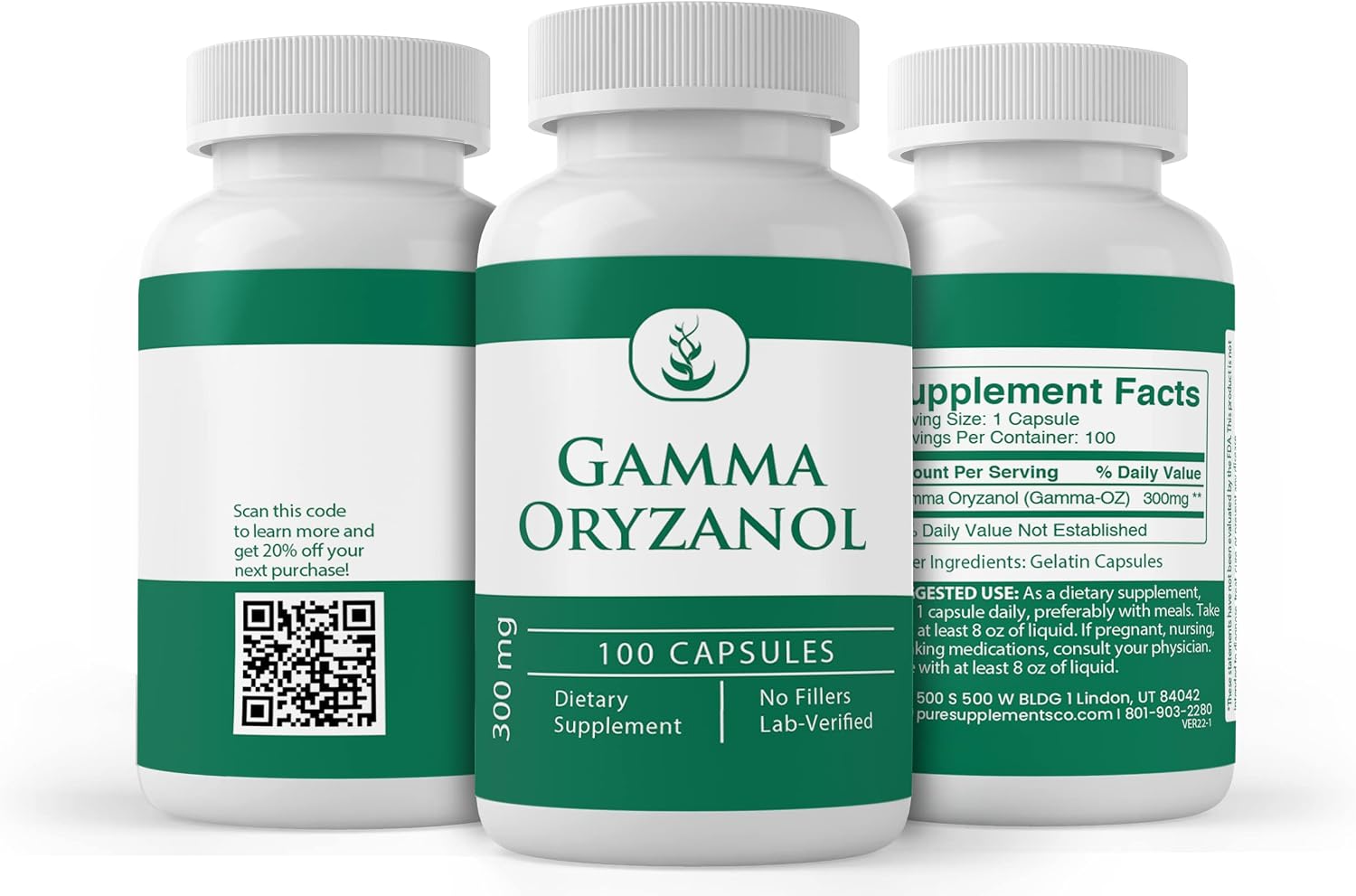 PURE ORIGINAL INGREDIENTS Gamma Oryzanol (100 Cápsulas) – Puro y Sin Aditivos