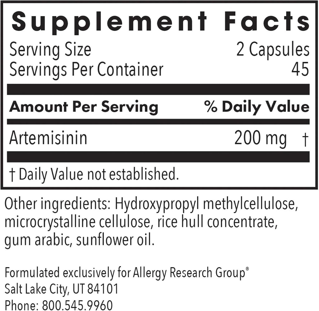 ARG Artemisinina - 200 mg de Extracto Concentrado de Ajenjo Dulce por Dosis - Suplemento Dietético Hipoalergénico y Vegetariano - 90 Cápsulas