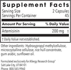 ARG Artemisinina - 200 mg de Extracto Concentrado de Ajenjo Dulce por Dosis - Suplemento Dietético Hipoalergénico y Vegetariano - 90 Cápsulas