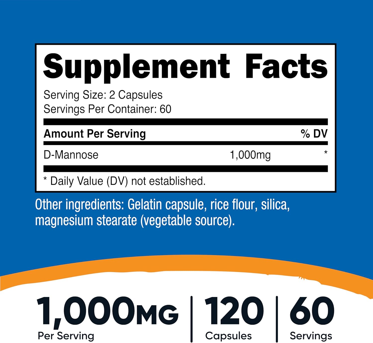 Nutricost D-Mannose 1000mg por dosis, 120 cápsulas - 500mg por cápsula, Salud del tracto urinario, No transgénico y sin gluten