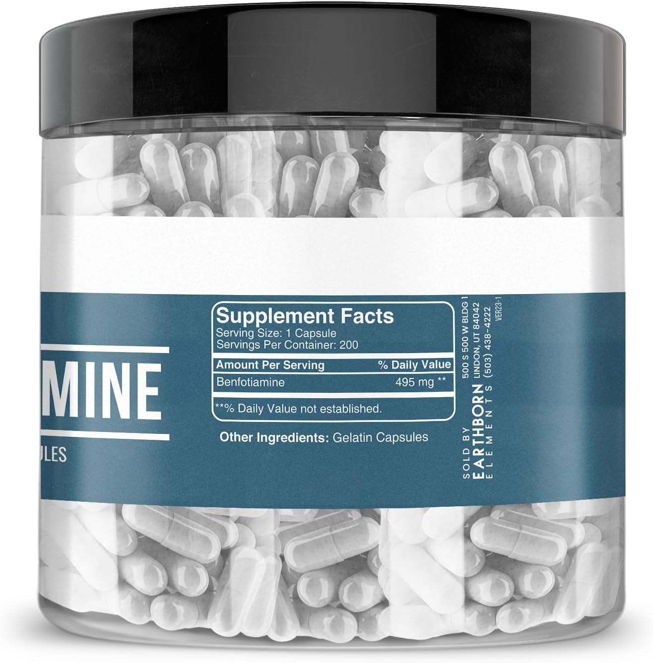 Earthborn Elements Benfotiamina 200 Cápsulas, Pura y Sin Diluir, Sin Aditivos