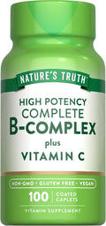 Nature's Truth Complejo B + Vitamina C | 100 Comprimidos | Vegano, No-GMO y Sin Gluten