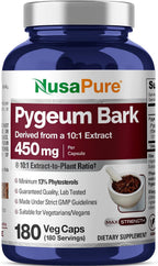 NusaPure Pygeum Bark Cápsulas, 450 mg, 180 Cápsulas Vegetales (No-GMO, Vegano)