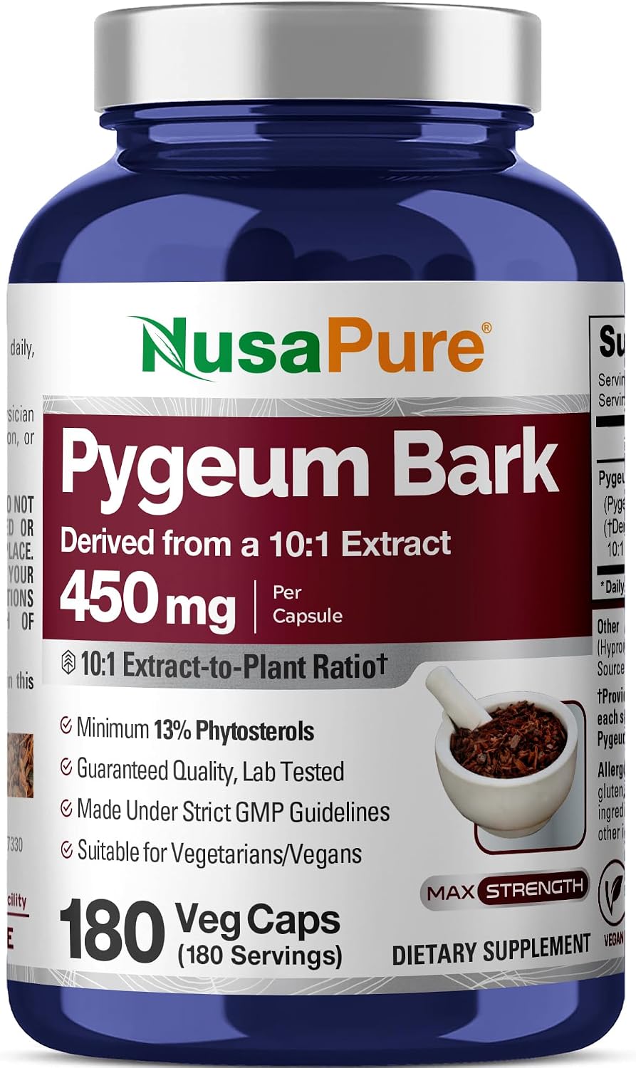 NusaPure Pygeum Bark Cápsulas, 450 mg, 180 Cápsulas Vegetales (No-GMO, Vegano)