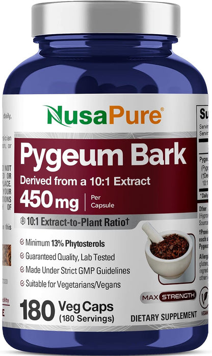 NusaPure Pygeum Bark Cápsulas, 450 mg, 180 – Alta potencia: Cada cápsula contiene 450 mg de extracto de corteza de – Image 1
