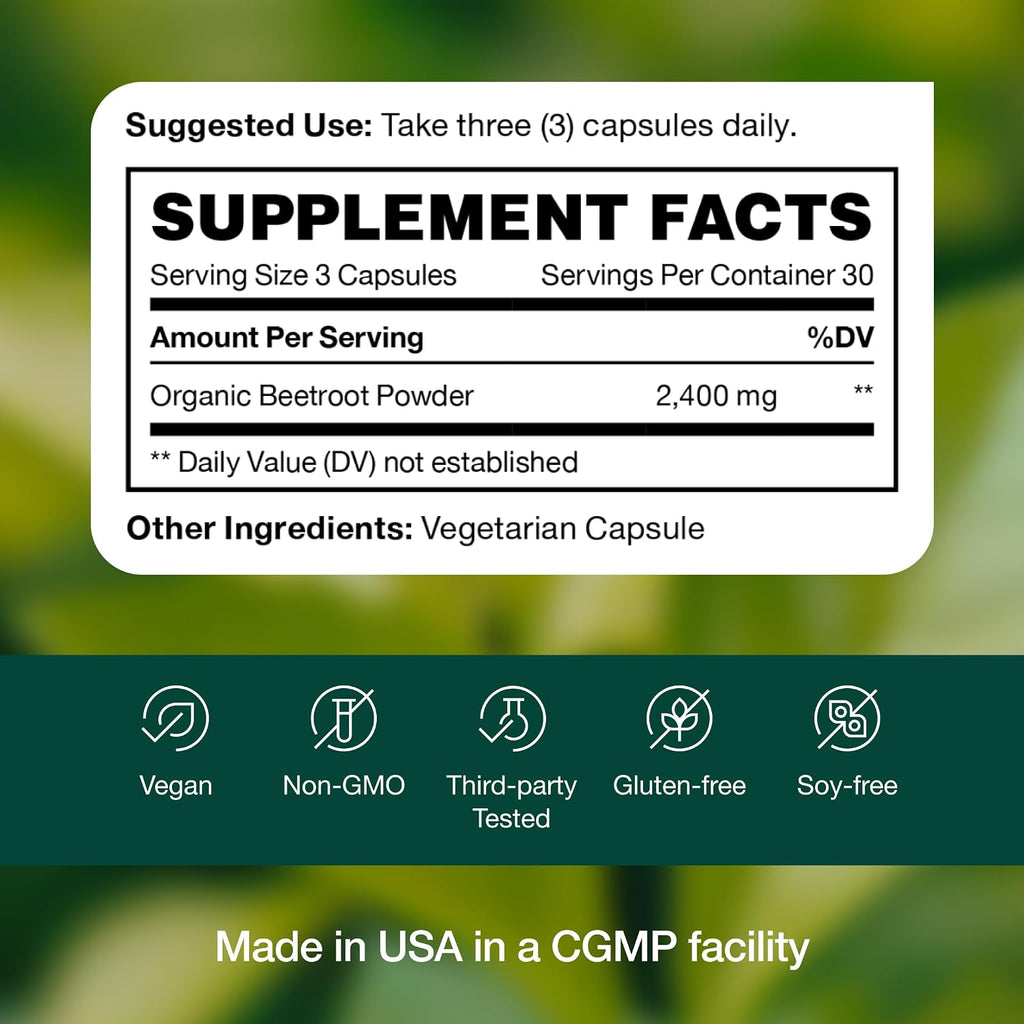 Fresh Nutrition Cápsulas de Remolacha Orgánica - 2400mg por Dosis - 90 Cápsulas