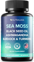NUTRALAVA Sea Moss Capsules - Irish Sea Moss, Black Seed Oil, Ashwagandha - 60 Cápsulas