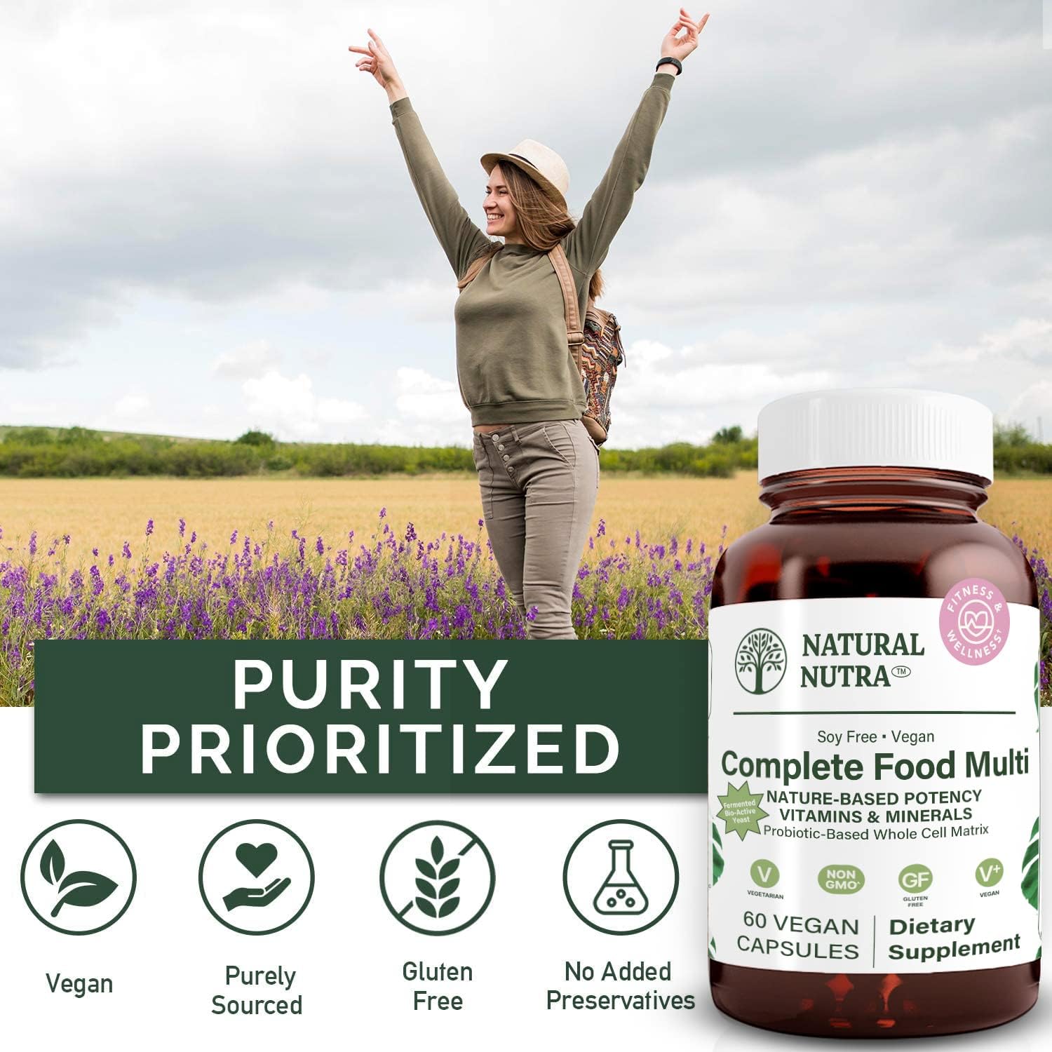 Natural Nutra Multivitamínico Completo de Alimentos Integrales para Mujeres y Hombres, 60 Cápsulas