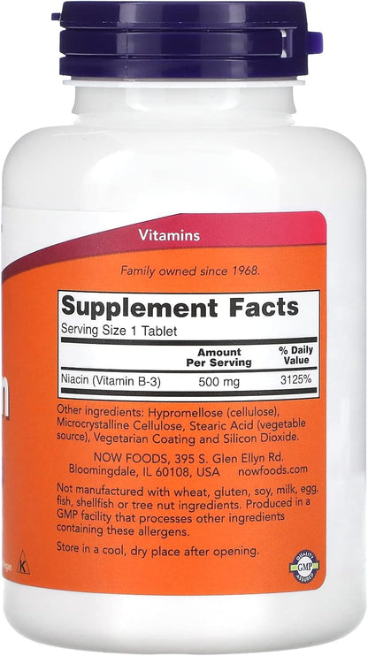 NOW Foods - Niacina 500 mg, 250 Comprimidos – La niacina contribuye al funcionamiento normal del sistema nervioso. – Image 2