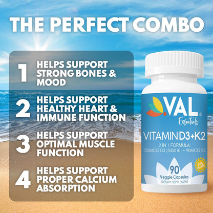 VAL Vitamina D3 + K2 (MK-7) 5000 UI & 90 mcg - 90 Cápsulas Veganas – Image 3