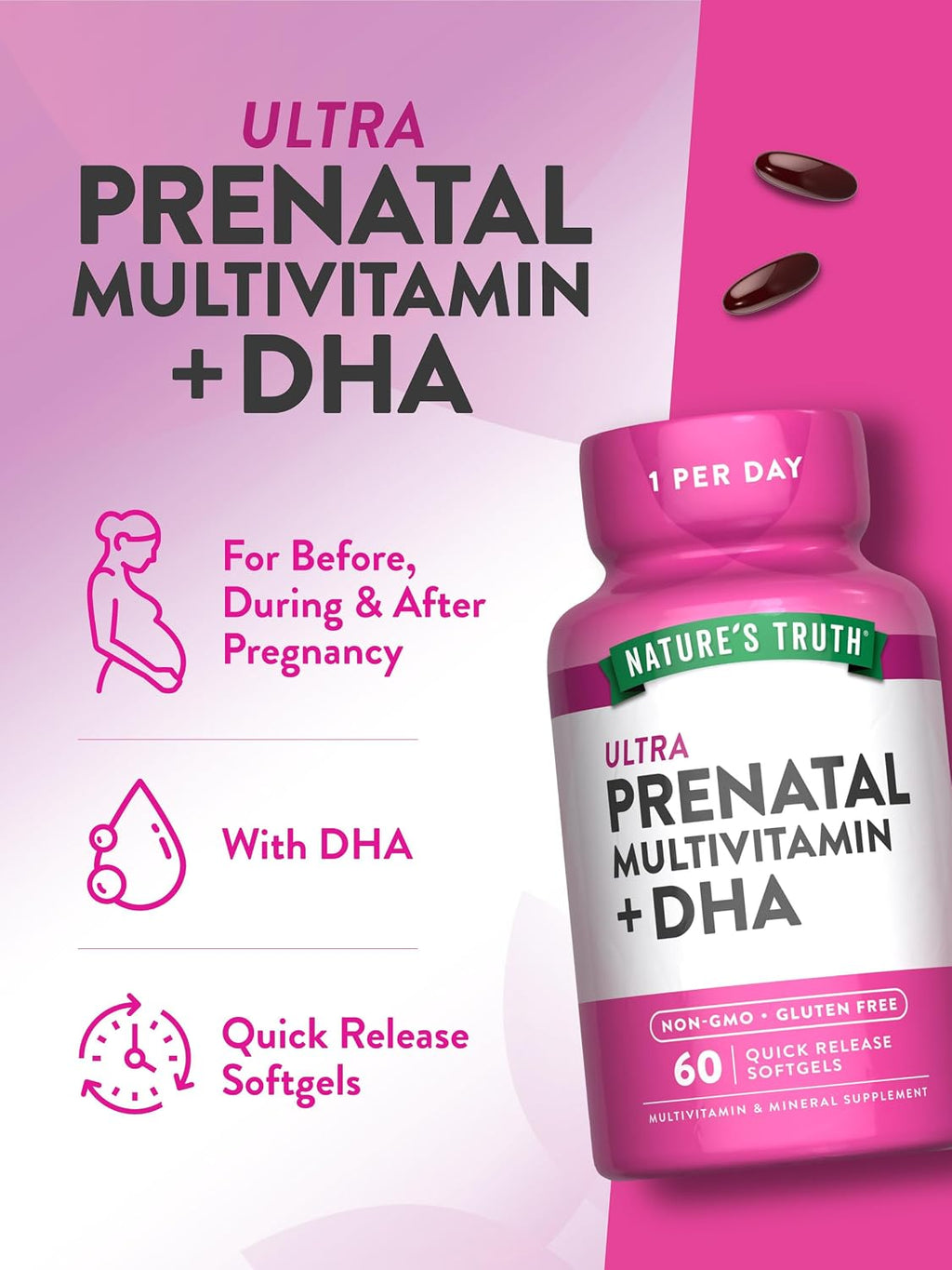 Nature's Truth Vitaminas Prenatales con DHA y Ácido Fólico - 60 Cápsulas Blandas