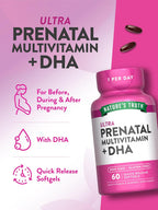 Nature's Truth Vitaminas Prenatales con DHA y Ácido Fólico - 60 Cápsulas Blandas
