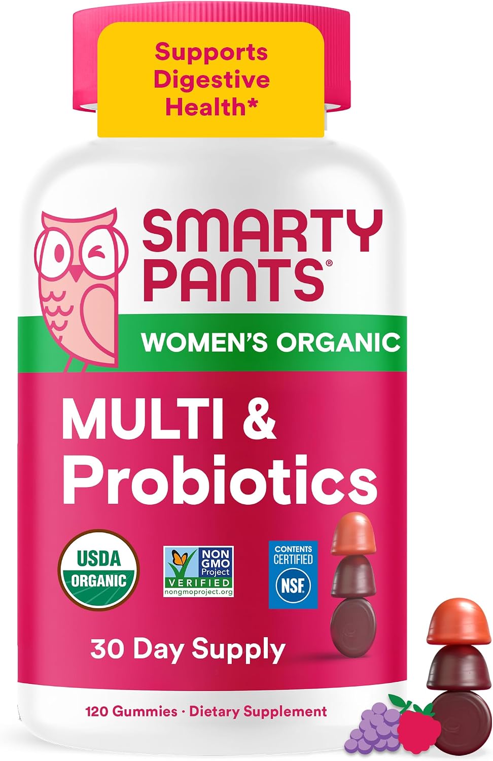 SmartyPants Gominolas Multivitamínicas Orgánicas para Mujeres con Biotina, Probióticos, Metilfolato, Omega 3 (ALA), Vitamina D3, C, B12, B6, A, K, Zinc e Inositol - 120 Gominolas (30 Días)