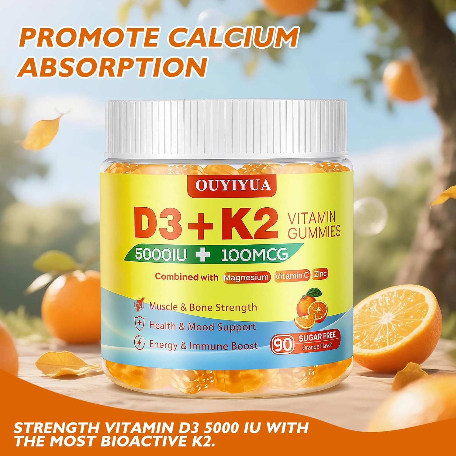 Gominolas de Vitamina D3 y K2 (MK-7) | 5000 UI D3 + 100 mcg K2 | 90 unidades