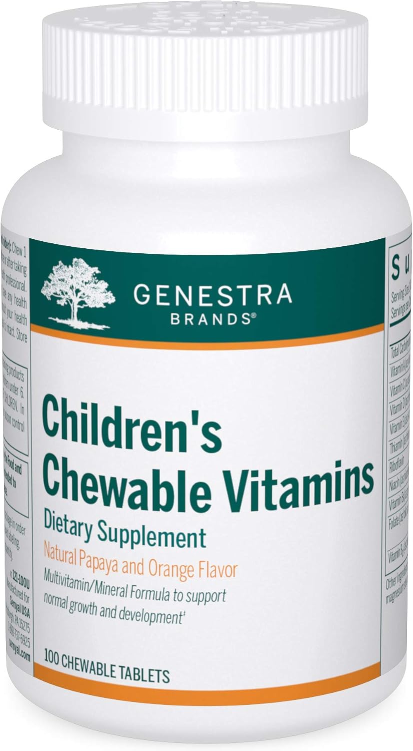 Genestra Brands Vitaminas Masticables para Niños | Suplemento de Vitaminas y Minerales | 100 Comprimidos | Sabor Natural a Papaya y Naranja