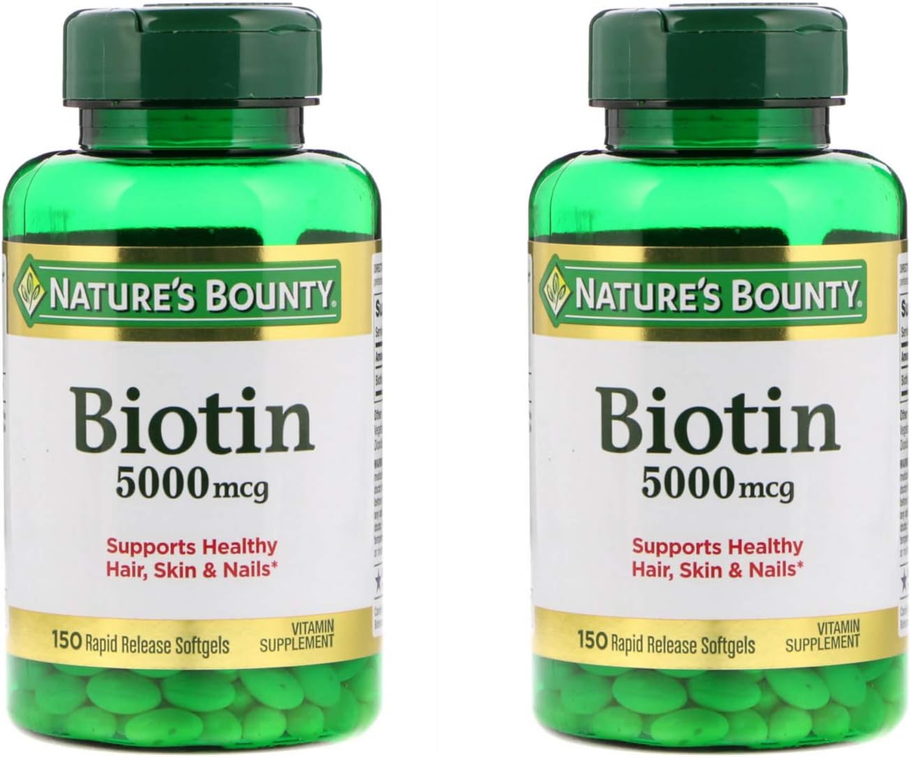 Nature's Bounty Biotina 5000 mcg, 150 Cápsulas Blandas (Paquete de 2)