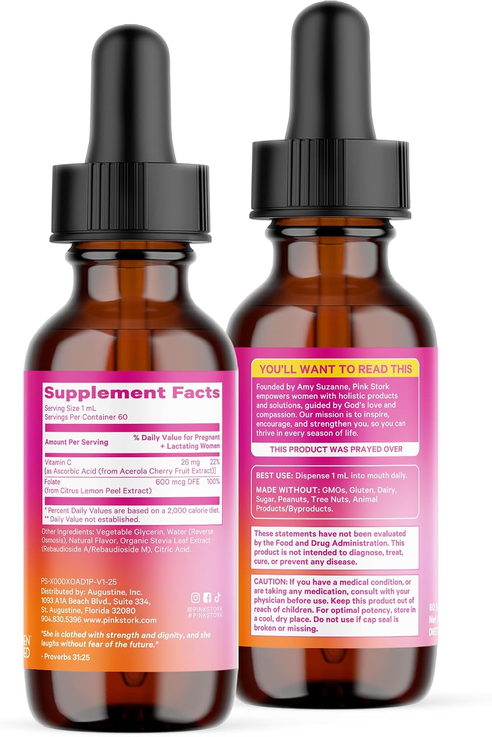Pink Stork Gotas de Folato Líquido – Metilfolato 5-MTHF, Suplemento Prenatal Vegano (59 ml)