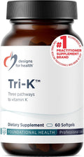 Designs for Health TRI-K - Tres Formas de Vitamina K + GG, Alta Potencia - 2000mcg Vitamina K1, 500mcg K2 MK-4 - Sin OGM + Sin Gluten (60 Cápsulas Blandas)