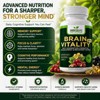 GREEN VALLEY NATURALS Brain Vitality Plus™ – Apoyo Cognitivo para Memoria, Concentración y Claridad Mental con Cognizin® Citicolina, Bacopa Monnieri y DHA Omega-3 | 60 Cápsulas Blandas