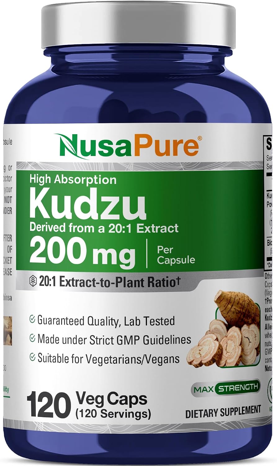 NusaPure Cápsulas de Raíz de Kudzu - 200 mg - 120 Cápsulas Vegetales (No OGM, Vegano)