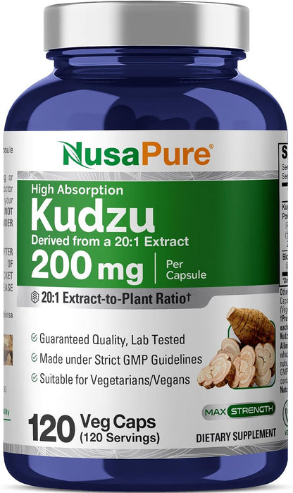 NusaPure Cápsulas de Raíz de Kudzu - 200 mg - 120 Cápsulas Vegetales (No OGM, Vegano) – Image 1