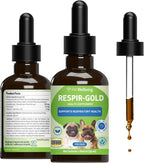 Pet Wellbeing Respir-Gold para Perros - Suplemento Líquido para Vías Respiratorias y Pulmones, con Comino Negro y Boswellia, Sabor Natural a Bacon, 59 ml