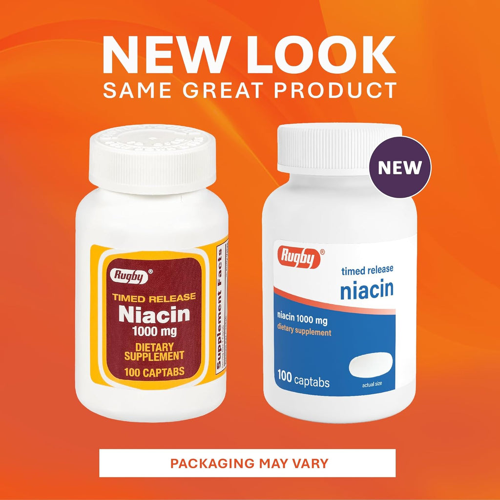 Rugby Timed-Release Niacin 1000mg, 100 Comprimidos