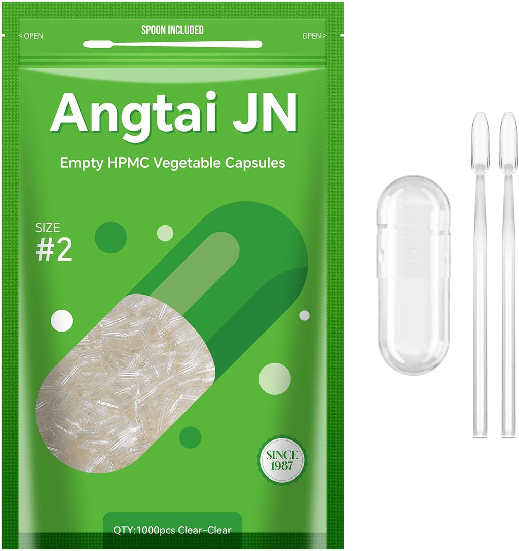Cápsulas Veganas Vacías Tamaño 2 (500 uds) - Transparentes, Sin Gluten, No GMO, Certificado Halal - Kit de Llenado con 2 Cucharas