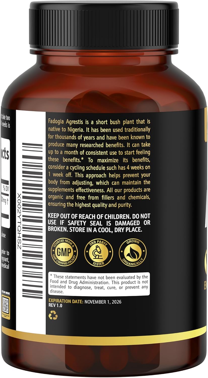 Earth Elixir Fadogia Agrestis 900mg (180 Cápsulas) - Extracto Puro - 3 Meses de Suministro
