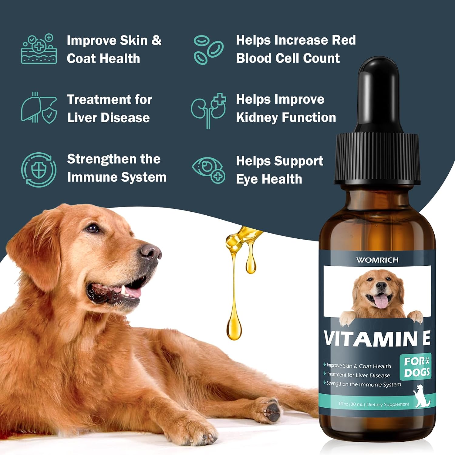 Aceite de Vitamina E para Perros - 30 ml - Apoyo para Piel, Pelaje e Inmunidad