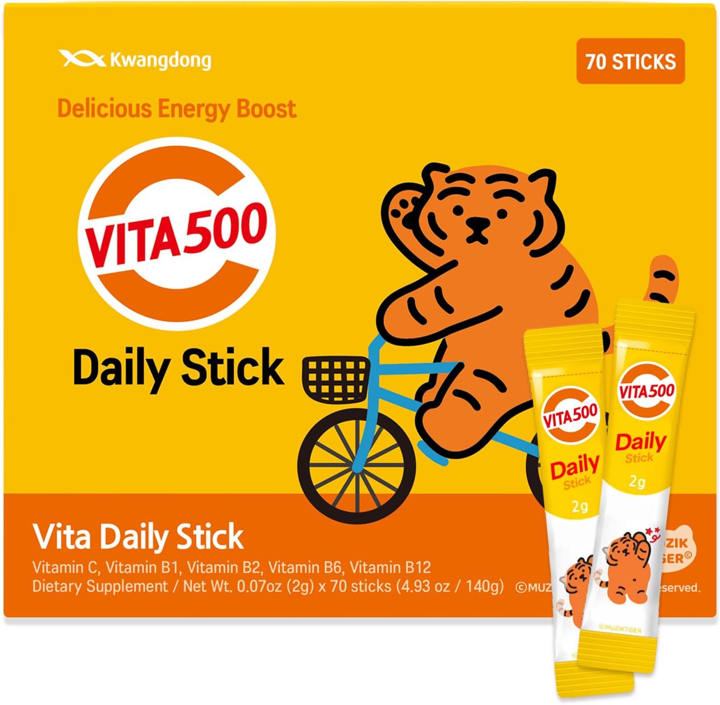 KWANGDONG Vita500 Multivitamin Powder Daily Stick - Vitamina C 500mg y Complejo B (30 Sobres)