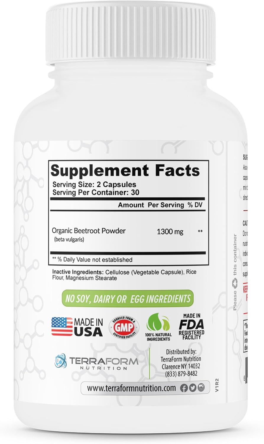 Extracto de Remolacha Roja 1300 mg por Dosis – 60 Cápsulas – Vegano – Fabricado en EE.UU.