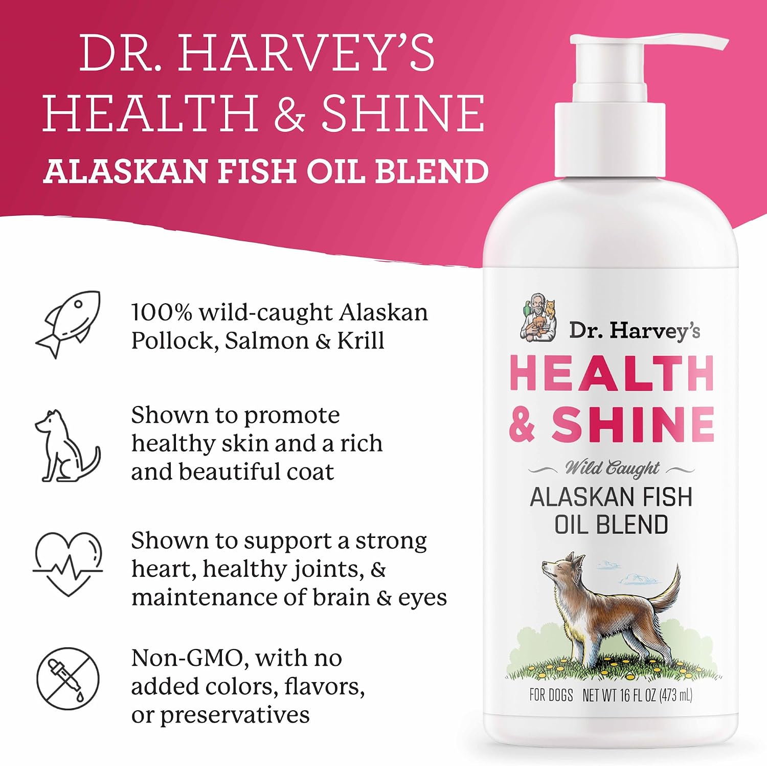 Health & Shine Aceite de Pescado de Alaska para Perros - Apoya Corazón, Cerebro y Ojos (473 ml)
