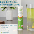 Igennus Super B-Complex Líquido Efervescente, Metilado, Sin Cafeína, Sin Azúcar, Sabor Naranja, Vegano, 120 Comprimidos