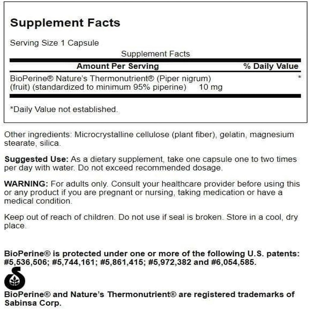 Swanson Bioperine 10 mg 60 Cápsulas (Pack de 2)
