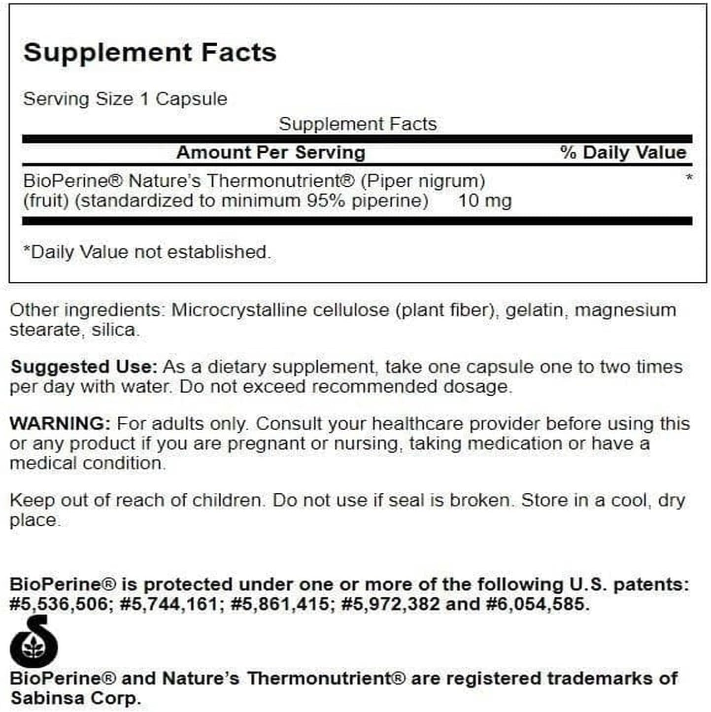 Swanson Bioperine 10 mg 60 Cápsulas (Pack de 2)