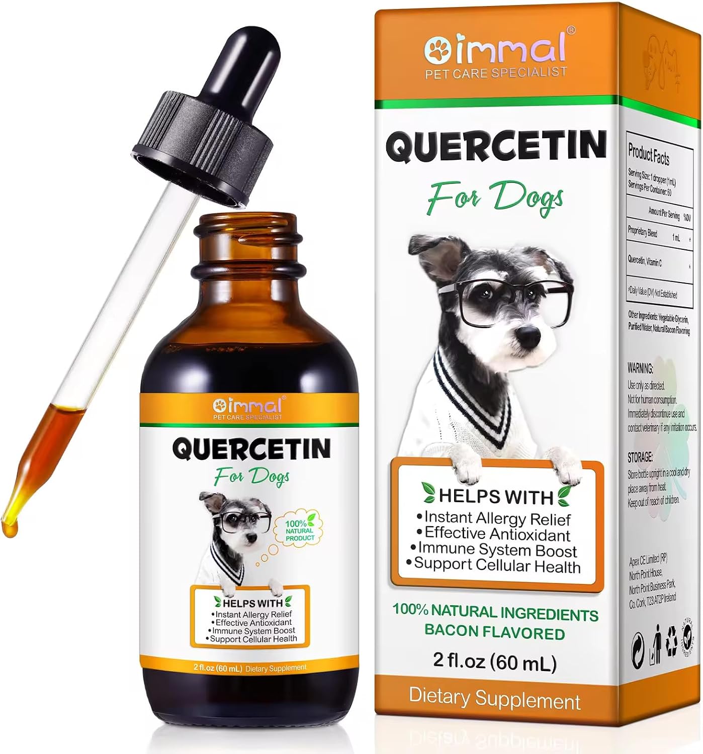 Quercetina para Perros - Alivio de Alergias - Gotas Líquidas Suplemento Herbal - Refuerzo Inmunológico, Antioxidante - 60 ml