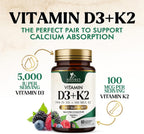 Nature's Nutrition Vitamina D3 K2 5000 UI + 100 mcg MK-7 - 60 Comprimidos Masticables