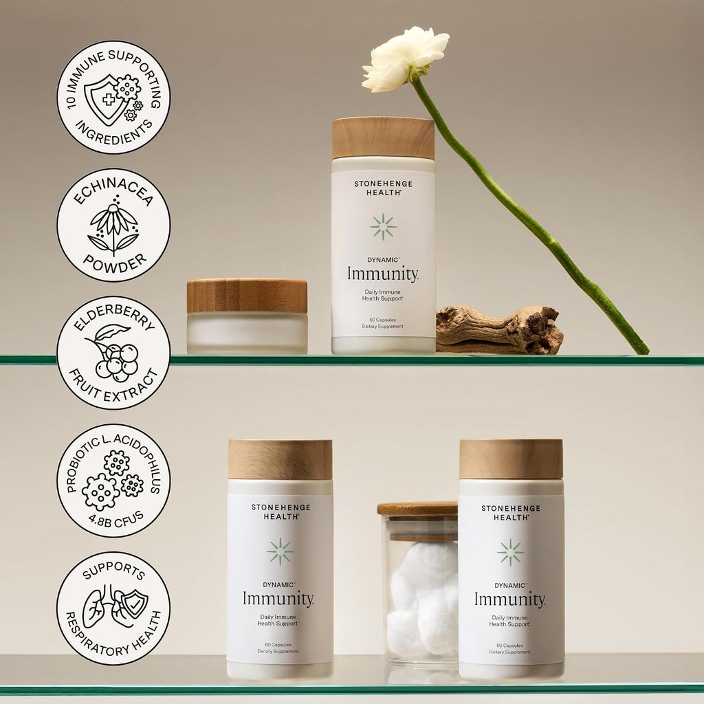 Stonehenge Health Dynamic Immunity - Suplemento Inmunitario 10 en 1 con Saúco, Equinácea, Zinc, Vitamina C y Probiótico - 60 Cápsulas