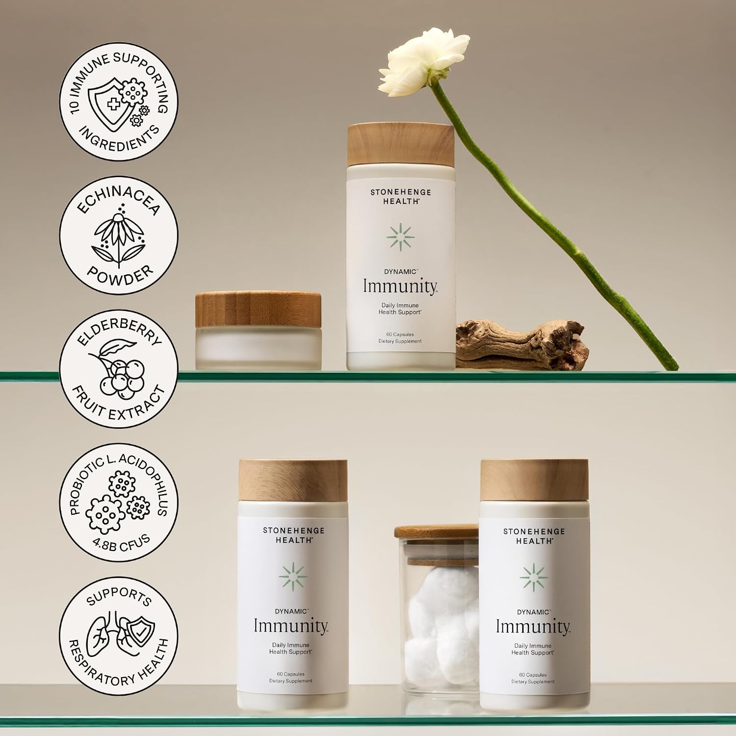 Stonehenge Health Dynamic Immunity - Suplemento Inmunitario 10 en 1 con Saúco, Equinácea, Zinc, Vitamina C y Probiótico - 60 Cápsulas