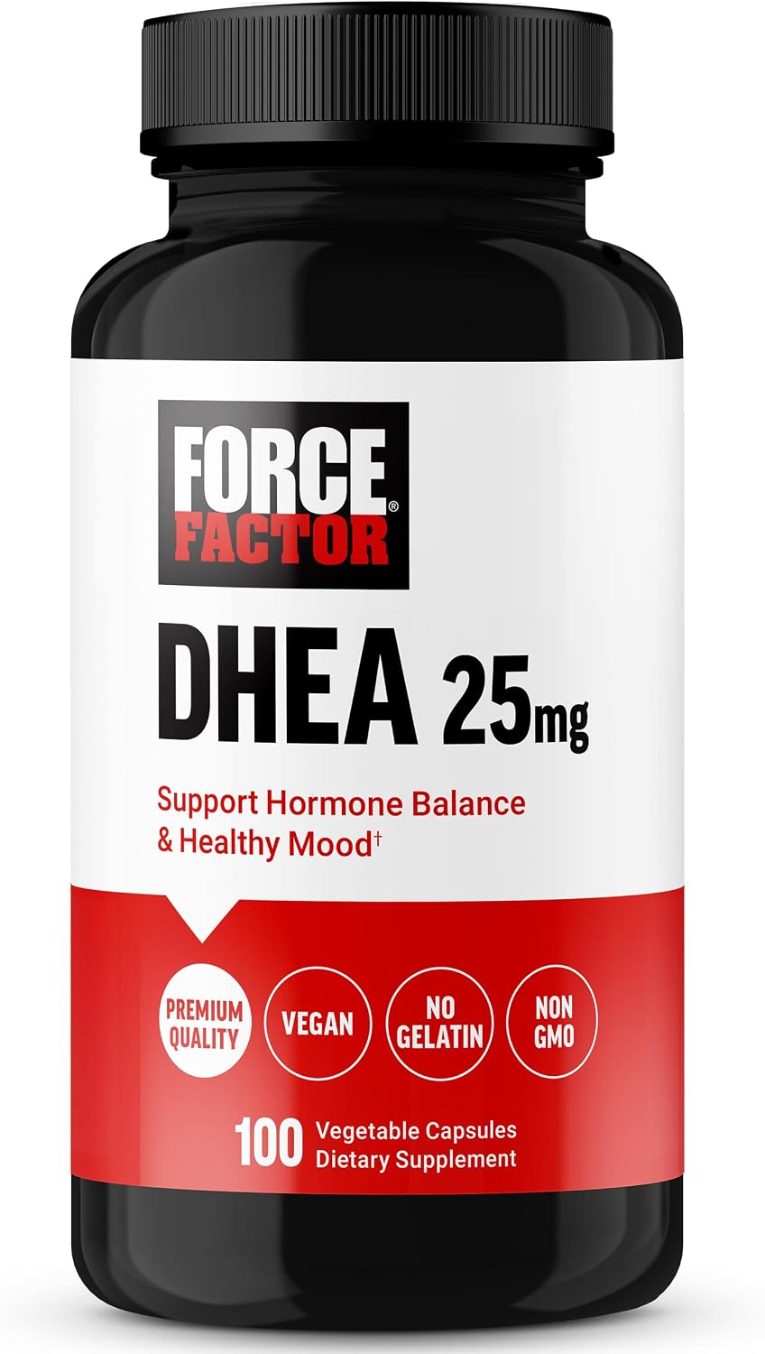 Force Factor DHEA 25mg - Apoyo Hormonal, Vegano, No-GMO, 100 Cápsulas