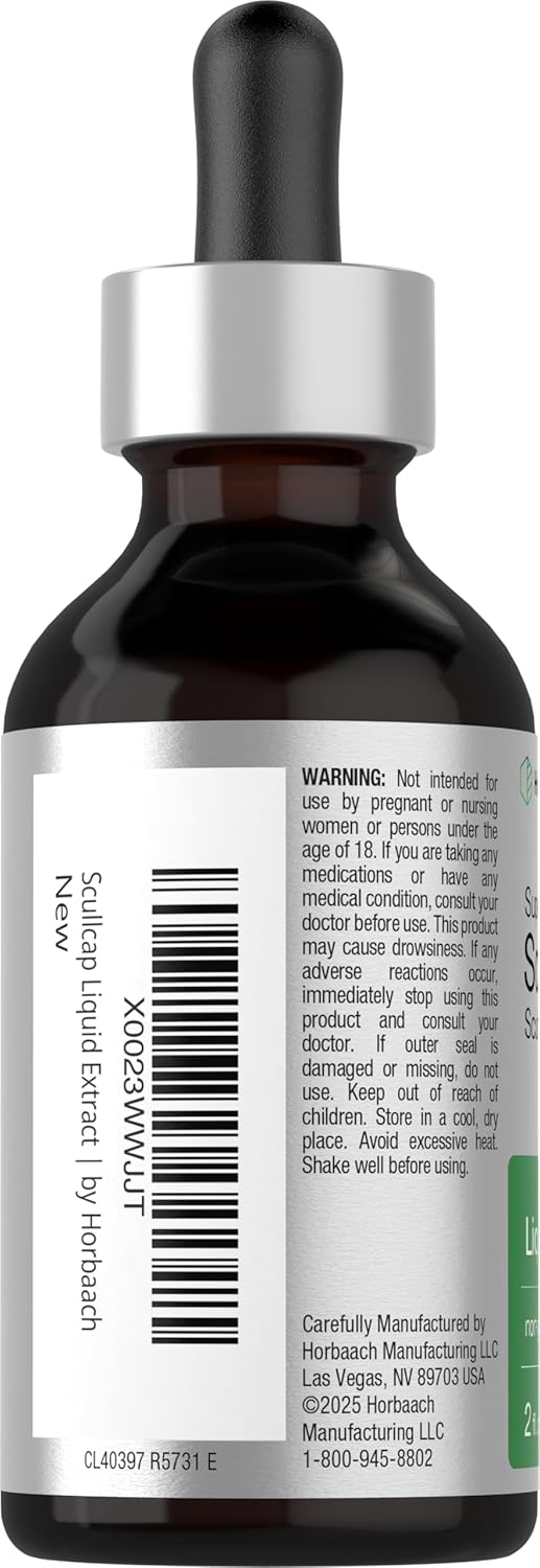 Horbaach Tintura de Escutelaria (Scutellaria lateriflora) – 60ml | Extracto Líquido sin Alcohol y Sin Gluten