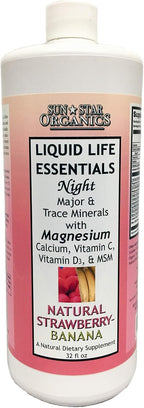 Liquid Life Essentials Night Formula (Fresa-Plátano) con Minerales, Magnesio y Calcio de Sun Star Organics