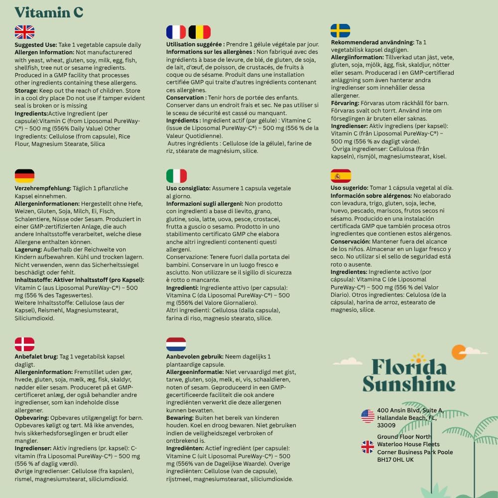 Florida Sunshine Liposomal Vitamin C 500mg - 120 Cápsulas