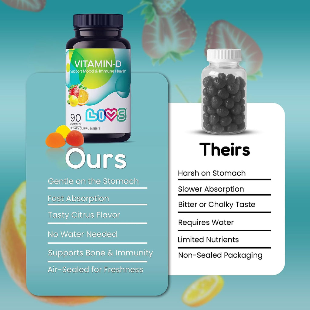 LIVS Vitamina D3 2000 IU Gominolas - Apoyo Inmunitario y Óseo - 90 Unidades
